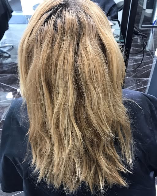 Före: hår före honungsblond toning